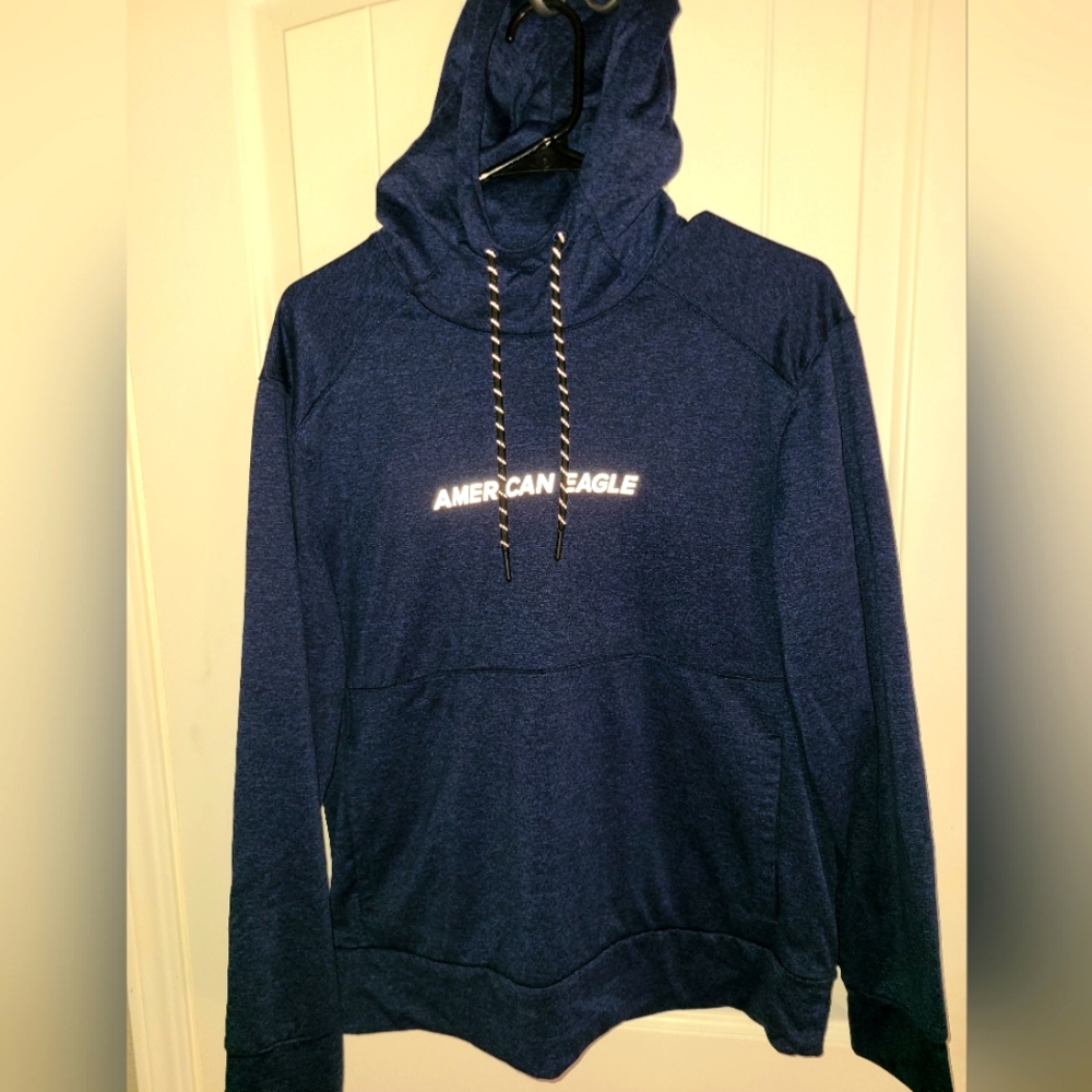 American Eagle Reflective Text/Drawstrings Pullov… - image 1